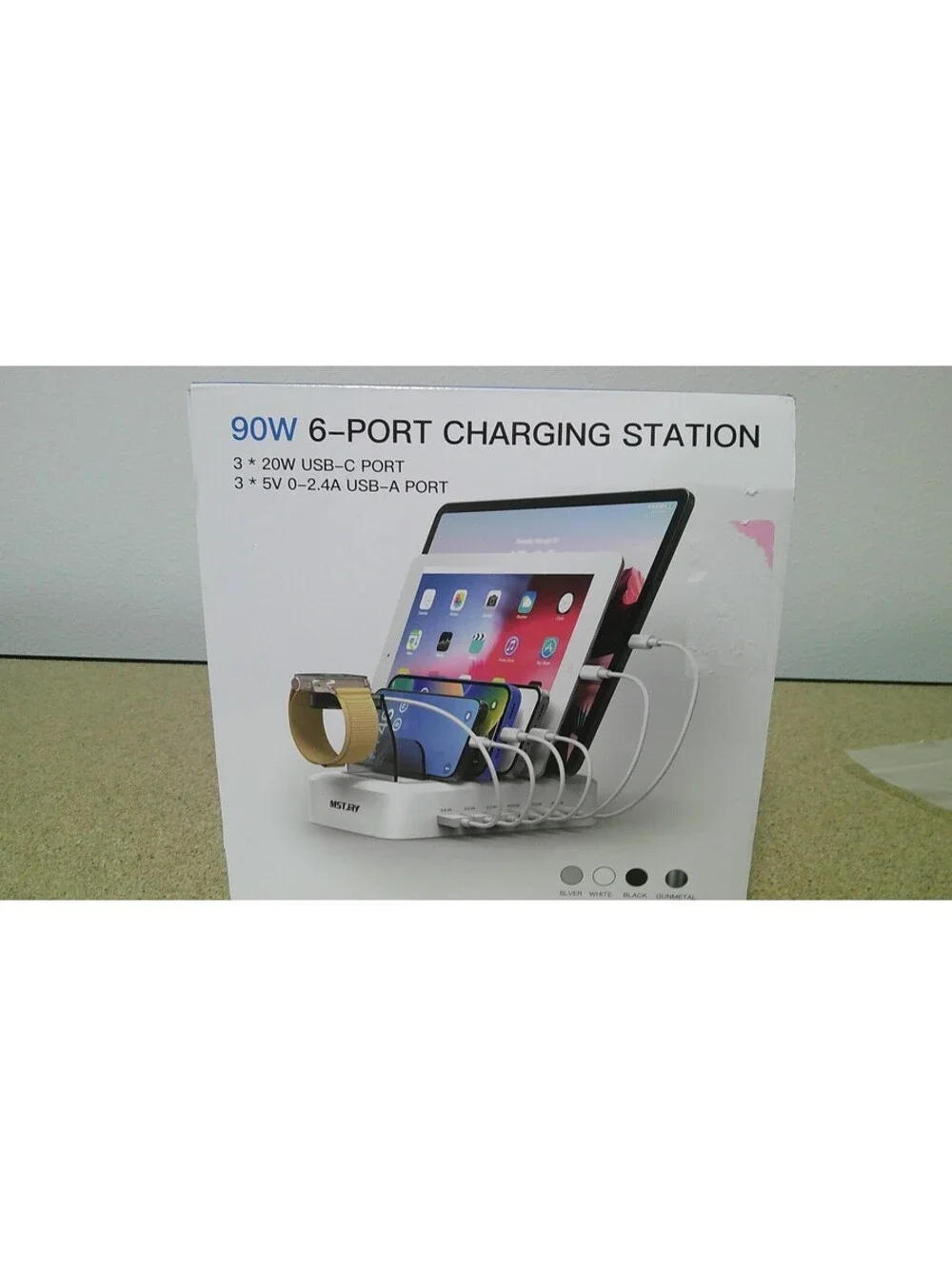 MSTAY 90W 6-Port Charging Station with USB-C and USB-A Ports